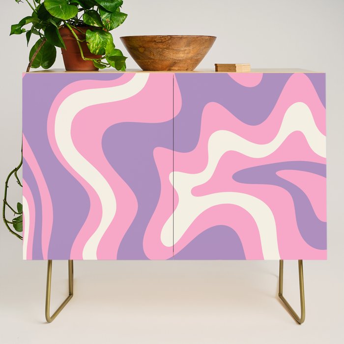 Retro Liquid Swirl Abstract Pattern Pink Purple Cream Credenza Gallery Image 1