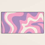 Retro Liquid Swirl Abstract Pattern Pink Purple Cream Desk Mat Gallery Image 3