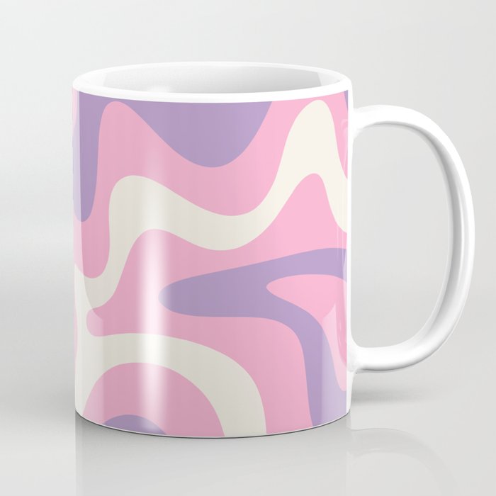 Retro Liquid Swirl Abstract Pattern Pink Purple Cream Coffee Mug Gallery Image 1