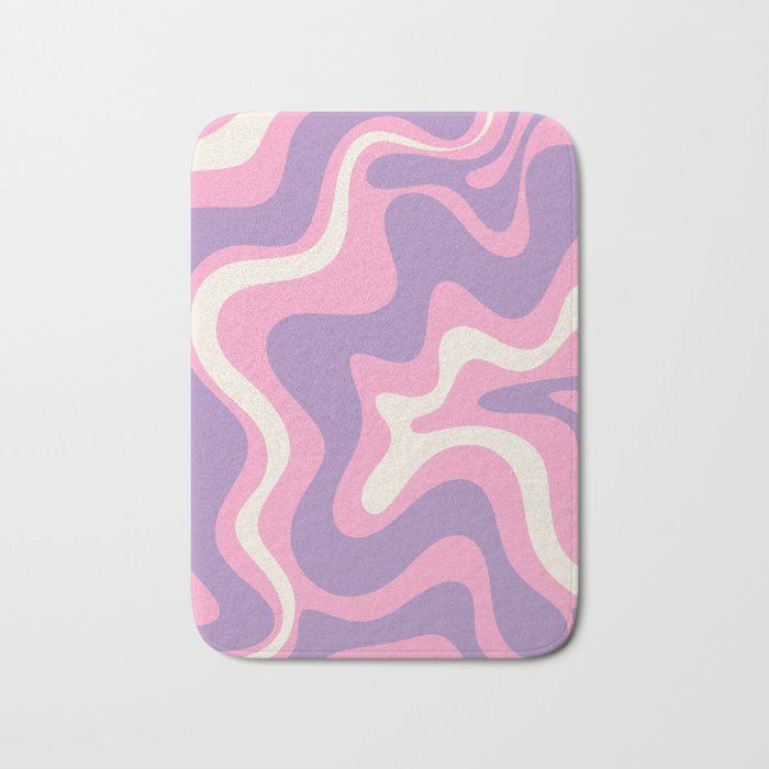 Retro Liquid Swirl Abstract Pattern Pink Purple Cream Bath Mat Gallery Image 1