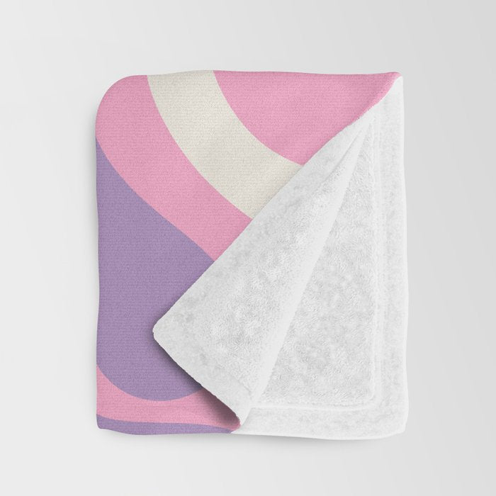 Retro Liquid Swirl Abstract Pattern Pink Purple Cream Throw Blanket Gallery Image 3