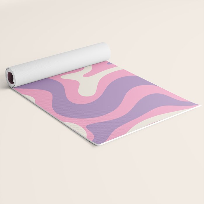 Retro Liquid Swirl Abstract Pattern Pink Purple Cream Yoga Mat Gallery Image 2