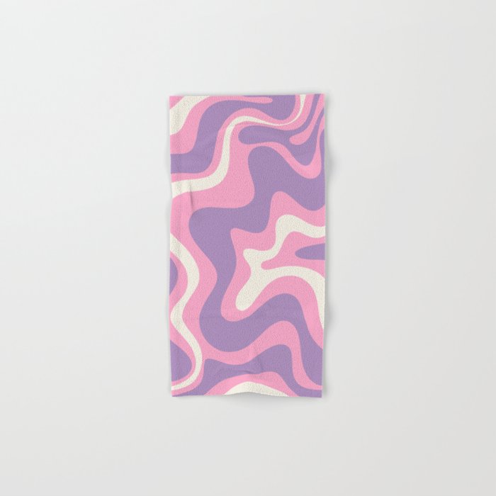 Retro Liquid Swirl Abstract Pattern Pink Purple Cream Bath Towel Gallery Image 1