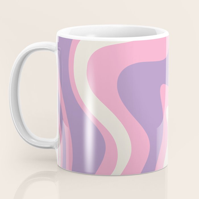 Retro Liquid Swirl Abstract Pattern Pink Purple Cream Coffee Mug Gallery Image 3
