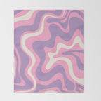 Retro Liquid Swirl Abstract Pattern Pink Purple Cream Throw Blanket Gallery Image 2