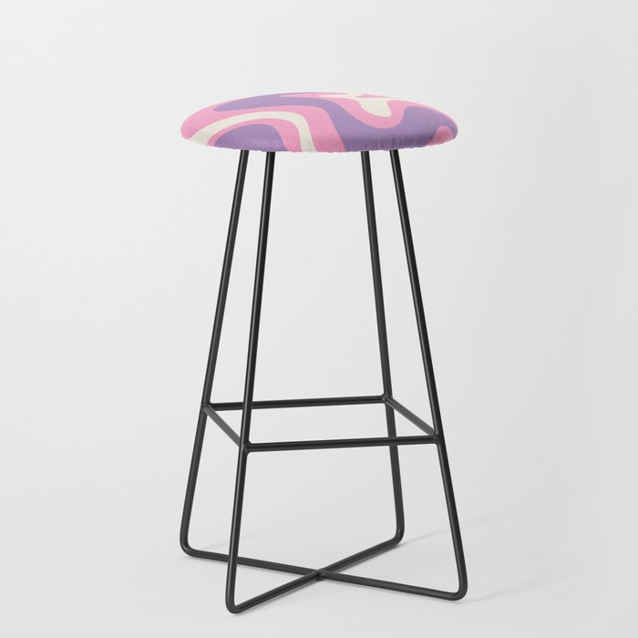 Retro Liquid Swirl Abstract Pattern Pink Purple Cream Stool Gallery Image 1