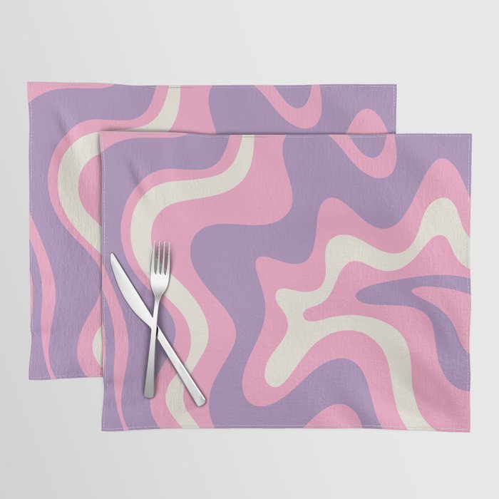 Retro Liquid Swirl Abstract Pattern Pink Purple Cream Placemat Gallery Image 1