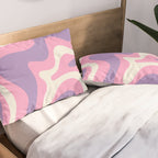 Retro Liquid Swirl Abstract Pattern Pink Purple Cream Pillow Sham Gallery Image 2