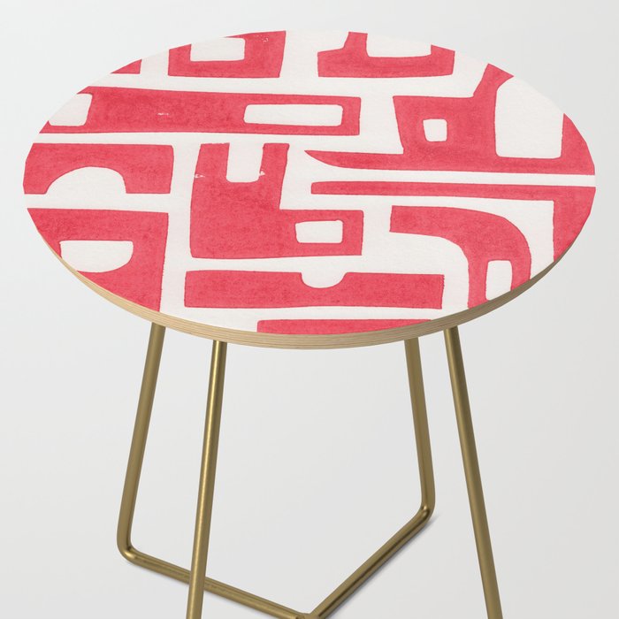 Red Abstract Shapes / Linocut Print Side Table Gallery Image 2