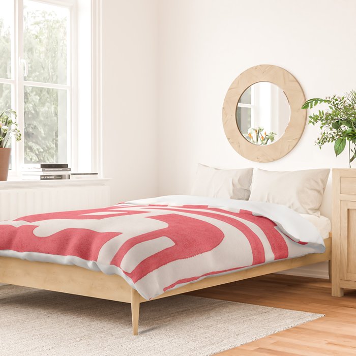 Red Abstract Shapes / Linocut Print Duvet Cover Gallery Image 2