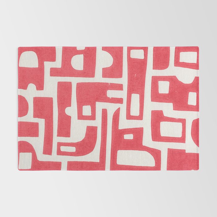 Red Abstract Shapes / Linocut Print Rug Gallery Image 2