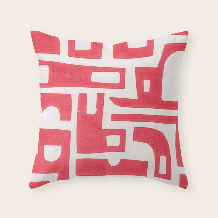 Red Abstract Shapes / Linocut Print Throw Pillow Gallery Image 6