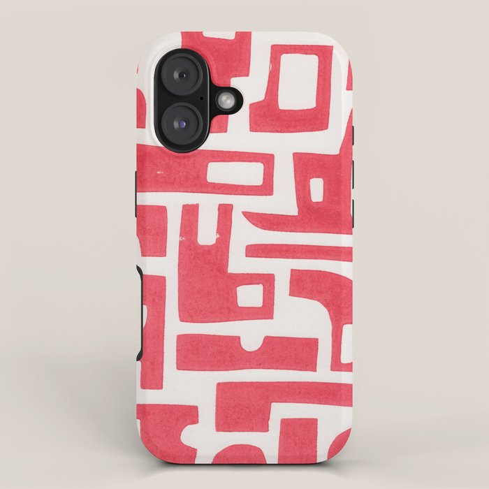 Red Abstract Shapes / Linocut Print iPhone Case Gallery Image 1