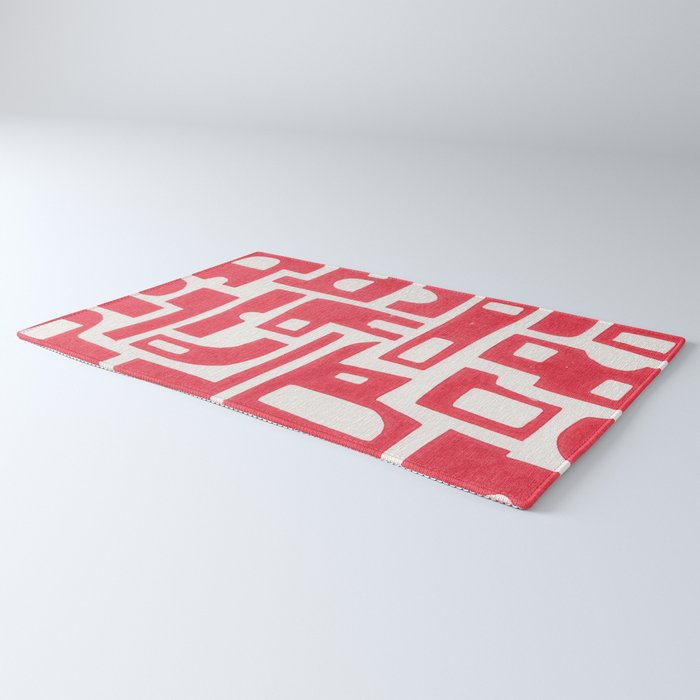 Red Abstract Shapes / Linocut Print Rug Gallery Image 3