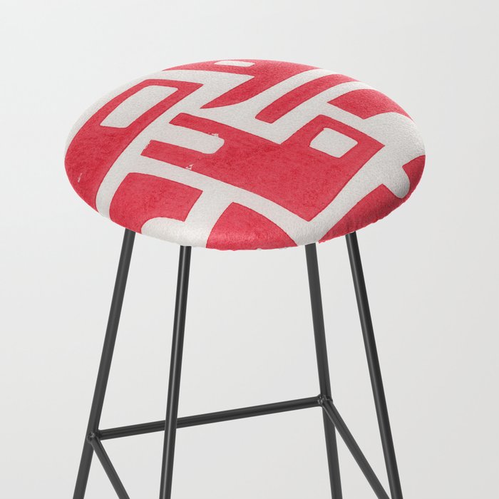 Red Abstract Shapes / Linocut Print Stool Gallery Image 2