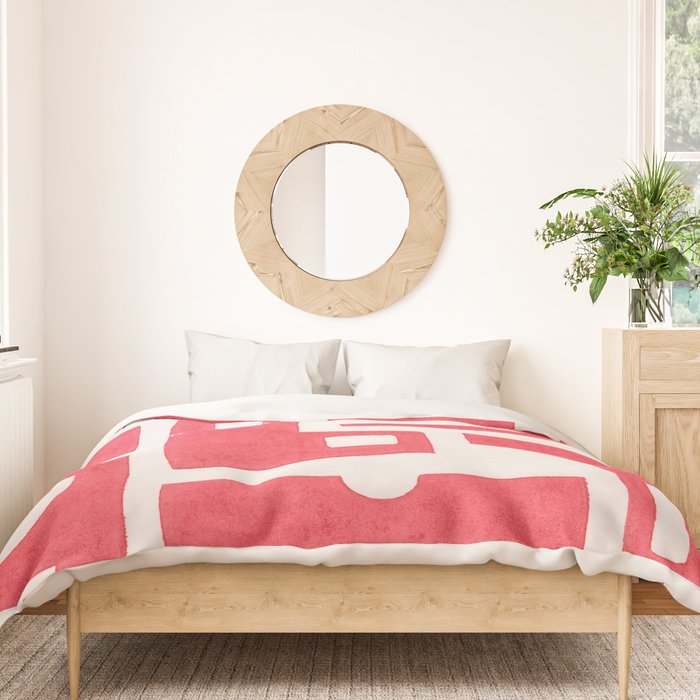 Red Abstract Shapes / Linocut Print Duvet Cover Gallery Image 3