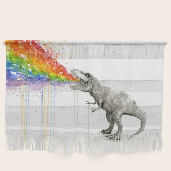 T-Rex Dinosaur Rainbow Puke Taste the Rainbow Watercolor Wall Hanging Gallery Image 1