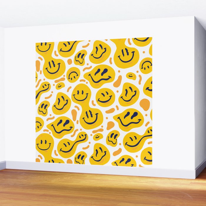 Yellow Dripping Smiley Faces Wall Mural Gallery Image 2