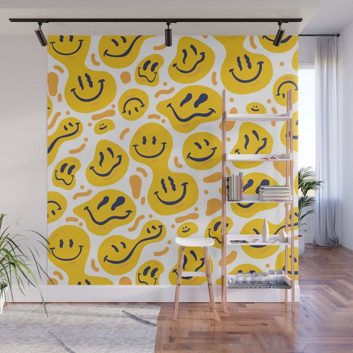Yellow Dripping Smiley Faces Wall Mural Gallery Image 1