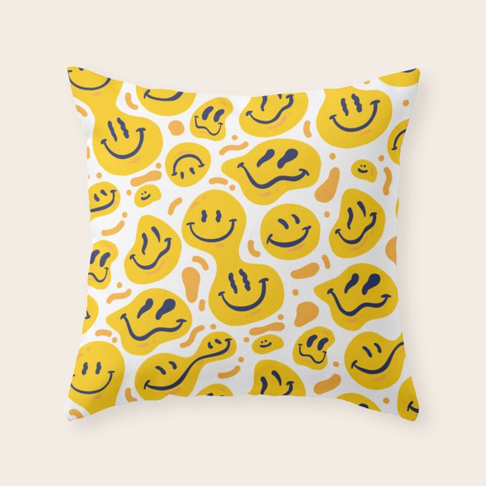 Yellow Dripping Smiley Faces Throw Pillow Gallery Image 1