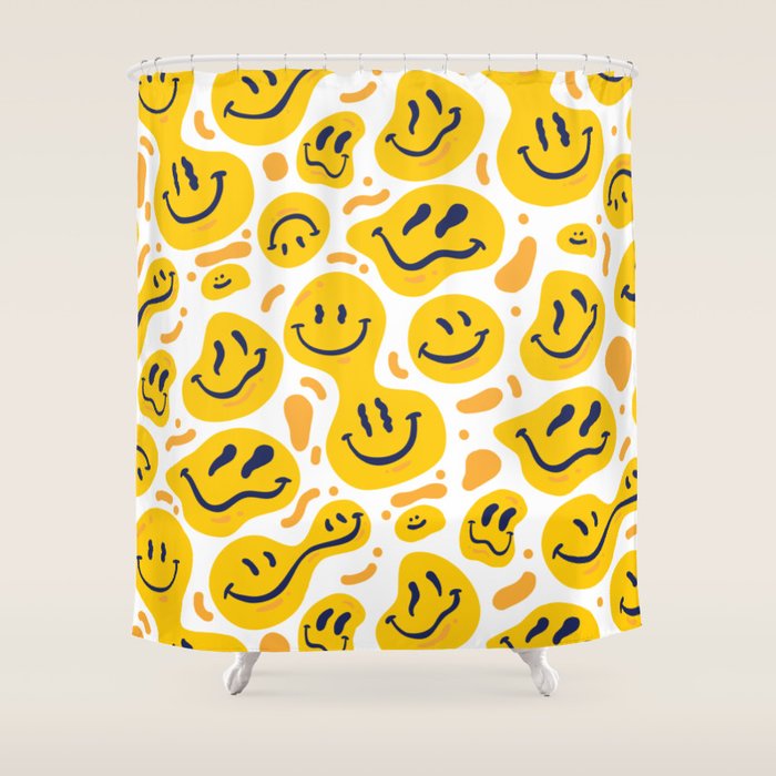 Yellow Dripping Smiley Faces Shower Curtain Gallery Image 1