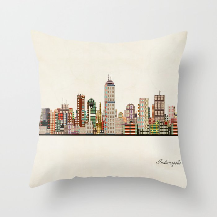 indianapolis indiana skyline Throw Pillow Gallery Image 1