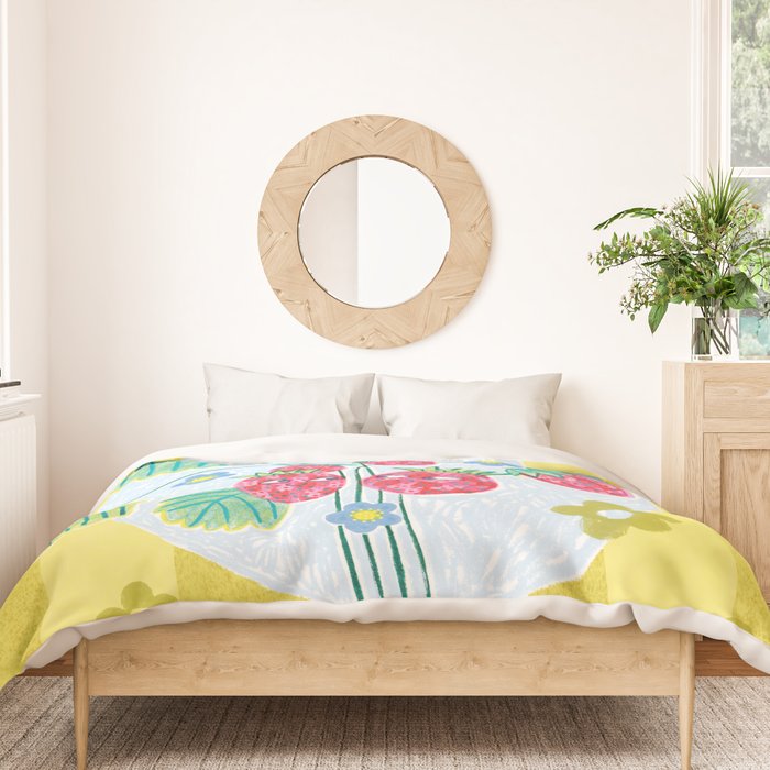 Sweet Strawberry Plant Friends in Yellow & Pink Duvet Cover Gallery Image 3