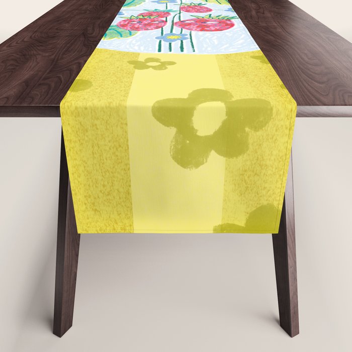Sweet Strawberry Plant Friends in Yellow & Pink Table Runner Gallery Image 1