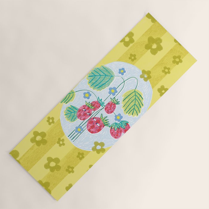Sweet Strawberry Plant Friends in Yellow & Pink Yoga Mat Gallery Image 1