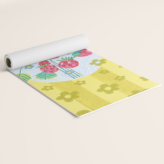 Sweet Strawberry Plant Friends in Yellow & Pink Yoga Mat Gallery Image 2
