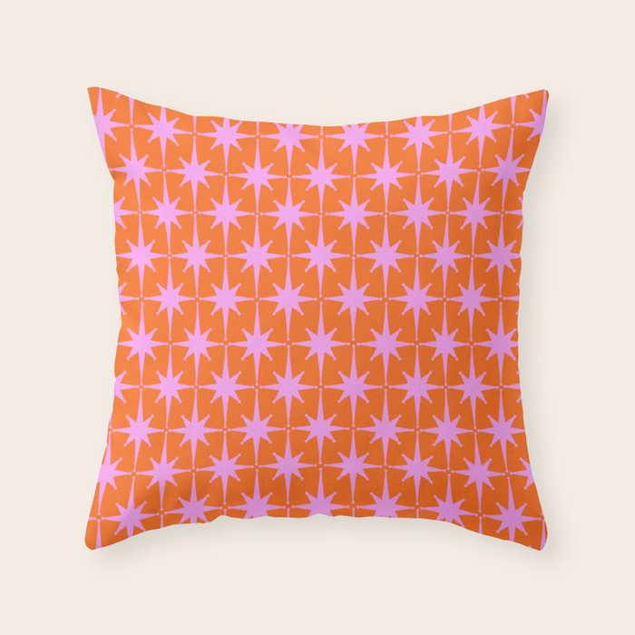 Retro Vintage Starbursts Pattern in Bright Pink Lavender and Orange Throw Pillow Gallery Image 6