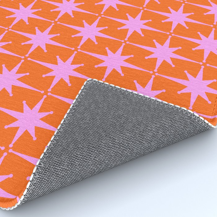 Retro Vintage Starbursts Pattern in Bright Pink Lavender and Orange Rug Gallery Image 4