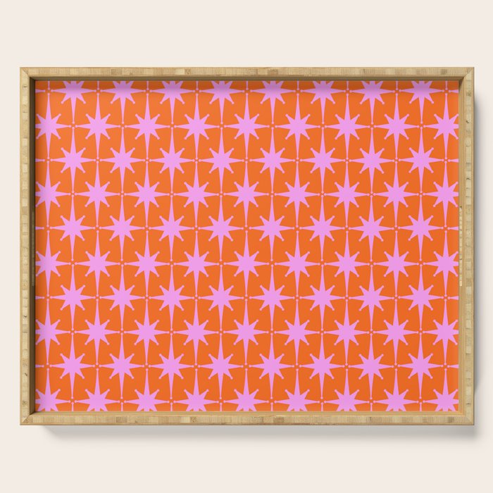 Retro Vintage Starbursts Pattern in Bright Pink Lavender and Orange Serving Tray Gallery Image 1