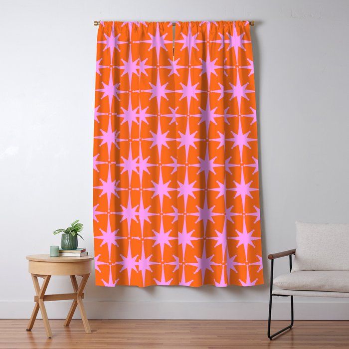 Retro Vintage Starbursts Pattern in Bright Pink Lavender and Orange Window Curtain Gallery Image 1