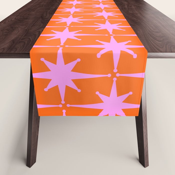 Retro Vintage Starbursts Pattern in Bright Pink Lavender and Orange Table Runner Gallery Image 1
