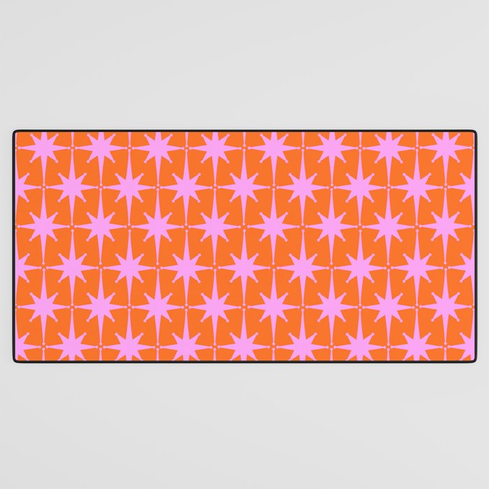 Retro Vintage Starbursts Pattern in Bright Pink Lavender and Orange Desk Mat Gallery Image 3