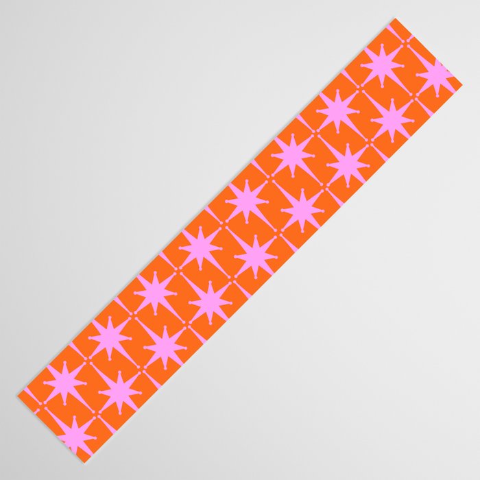 Retro Vintage Starbursts Pattern in Bright Pink Lavender and Orange Table Runner Gallery Image 3
