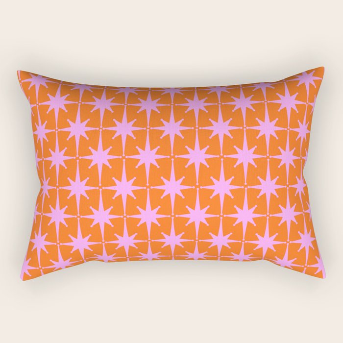 Retro Vintage Starbursts Pattern in Bright Pink Lavender and Orange Rectangular Pillow Gallery Image 2