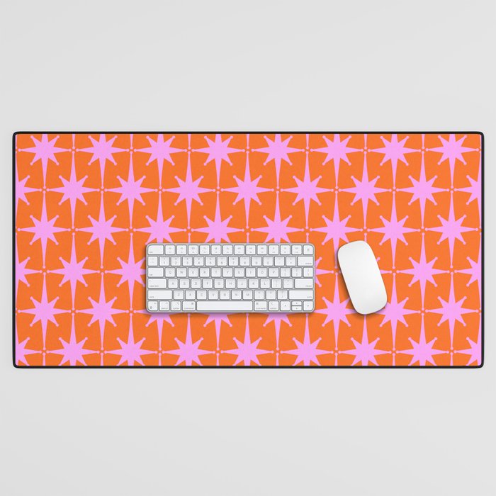 Retro Vintage Starbursts Pattern in Bright Pink Lavender and Orange Desk Mat Gallery Image 1