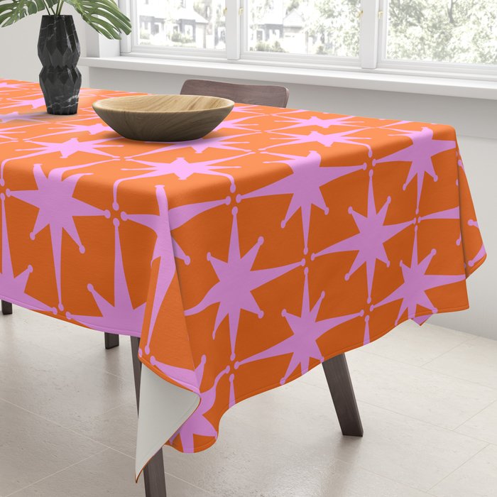Retro Vintage Starbursts Pattern in Bright Pink Lavender and Orange Tablecloth Gallery Image 3
