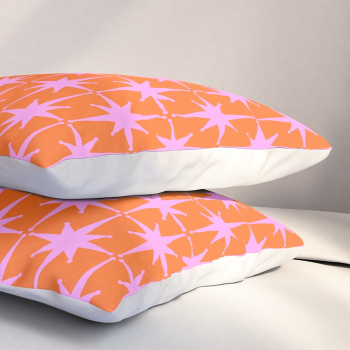 Retro Vintage Starbursts Pattern in Bright Pink Lavender and Orange Pillow Sham Gallery Image 3