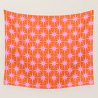 Retro Vintage Starbursts Pattern in Bright Pink Lavender and Orange Wall Tapestry Gallery Image 4
