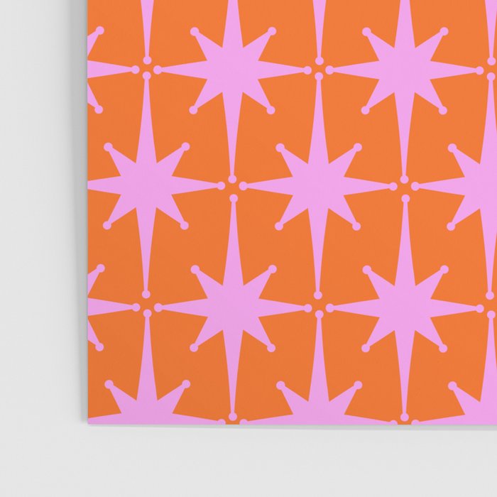 Retro Vintage Starbursts Pattern in Bright Pink Lavender and Orange Poster Gallery Image 3