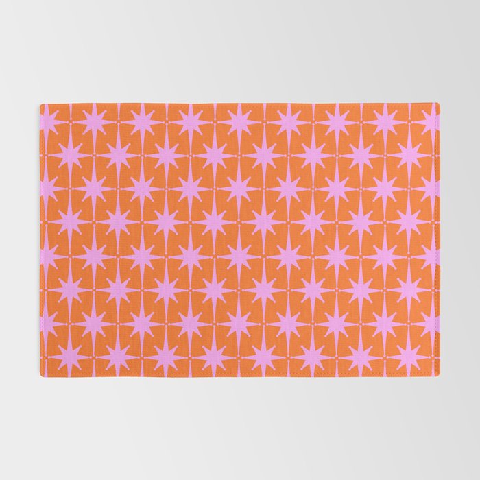 Retro Vintage Starbursts Pattern in Bright Pink Lavender and Orange Rug Gallery Image 2