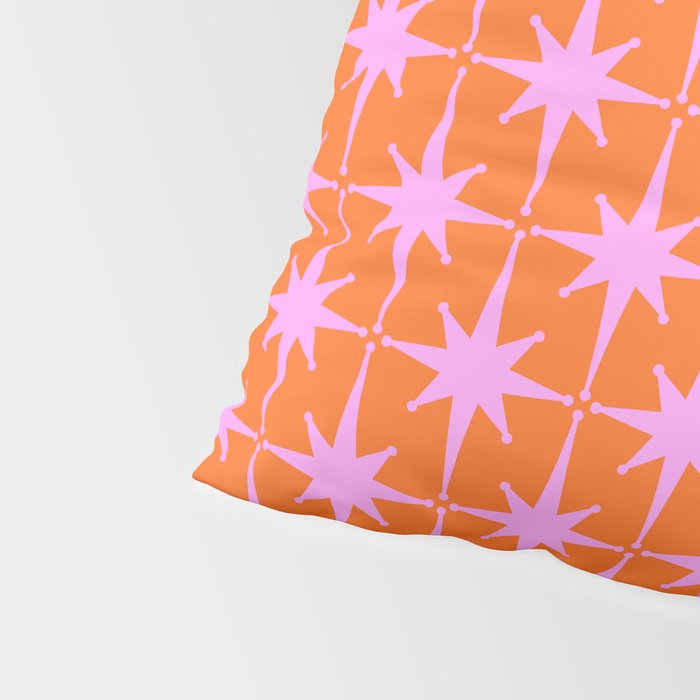 Retro Vintage Starbursts Pattern in Bright Pink Lavender and Orange Pillow Sham Gallery Image 4