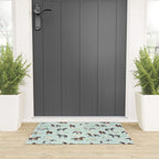 Floral Horse Pattern, Flowers and Horses, Hand Painted, Girl's Room, Romantic Blue Floral Welcome Mat Gallery Image 3