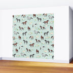 Floral Horse Pattern, Flowers and Horses, Hand Painted, Girl's Room, Romantic Blue Floral Wall Mural Gallery Image 2