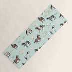 Floral Horse Pattern, Flowers and Horses, Hand Painted, Girl's Room, Romantic Blue Floral Yoga Mat Gallery Image 1