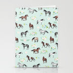Floral Horse Pattern, Flowers and Horses, Hand Painted, Girl's Room, Romantic Blue Floral Stationery Card Gallery Image 2