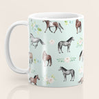 Floral Horse Pattern, Flowers and Horses, Hand Painted, Girl's Room, Romantic Blue Floral Coffee Mug Gallery Image 3